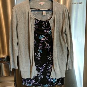 Draped front tank (S) and gray button up cardi (M)
